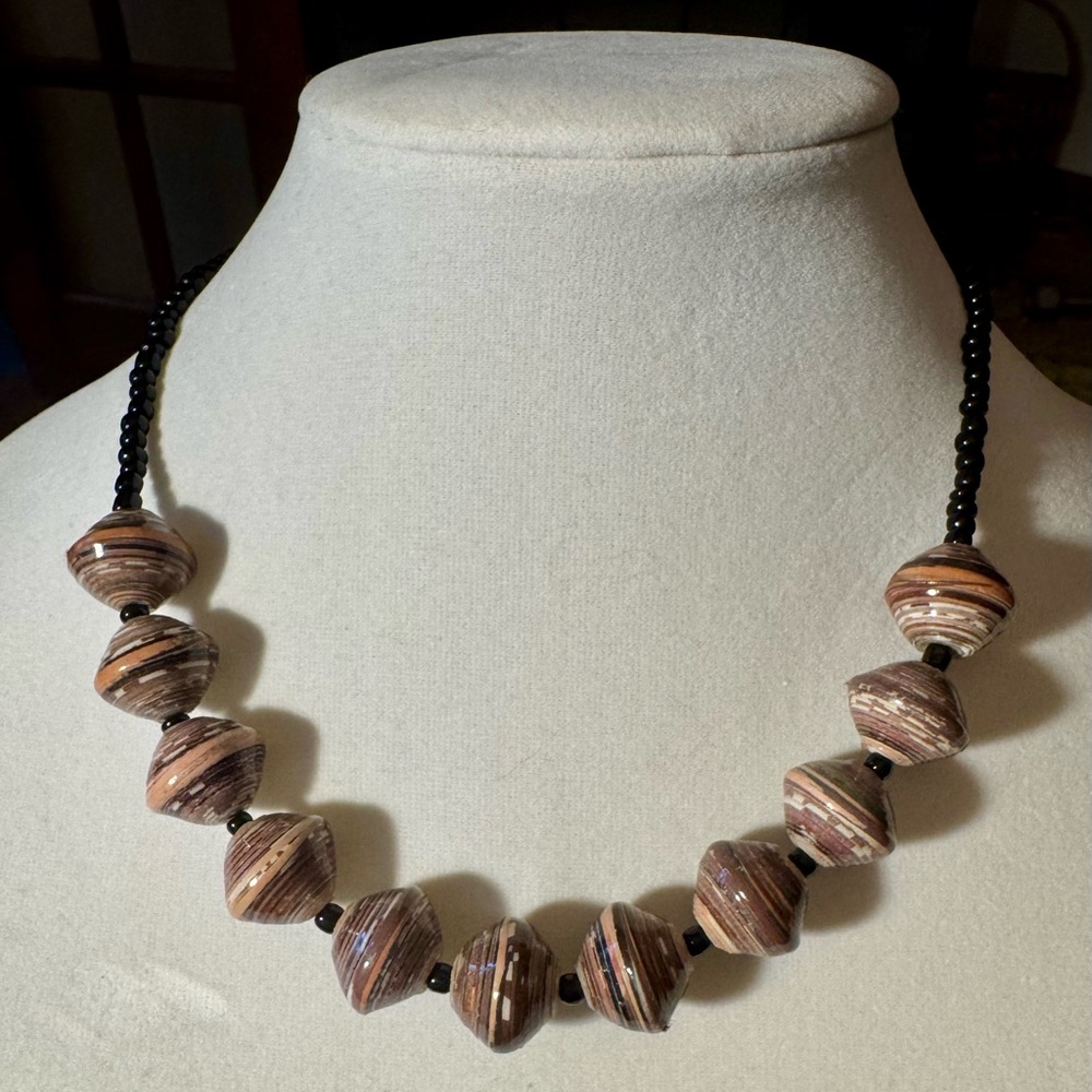 Striped Brown and Black Beaded Necklace